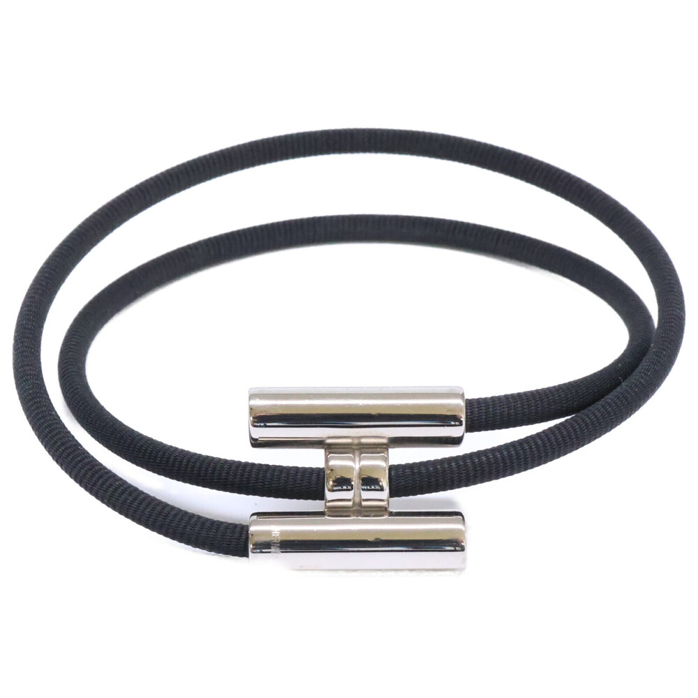 HERMES Tournis Tresse Bracelet, Black and Silver, Men's